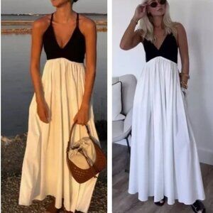 ZARA Contrast Two tone Tie Back Maxi Dress